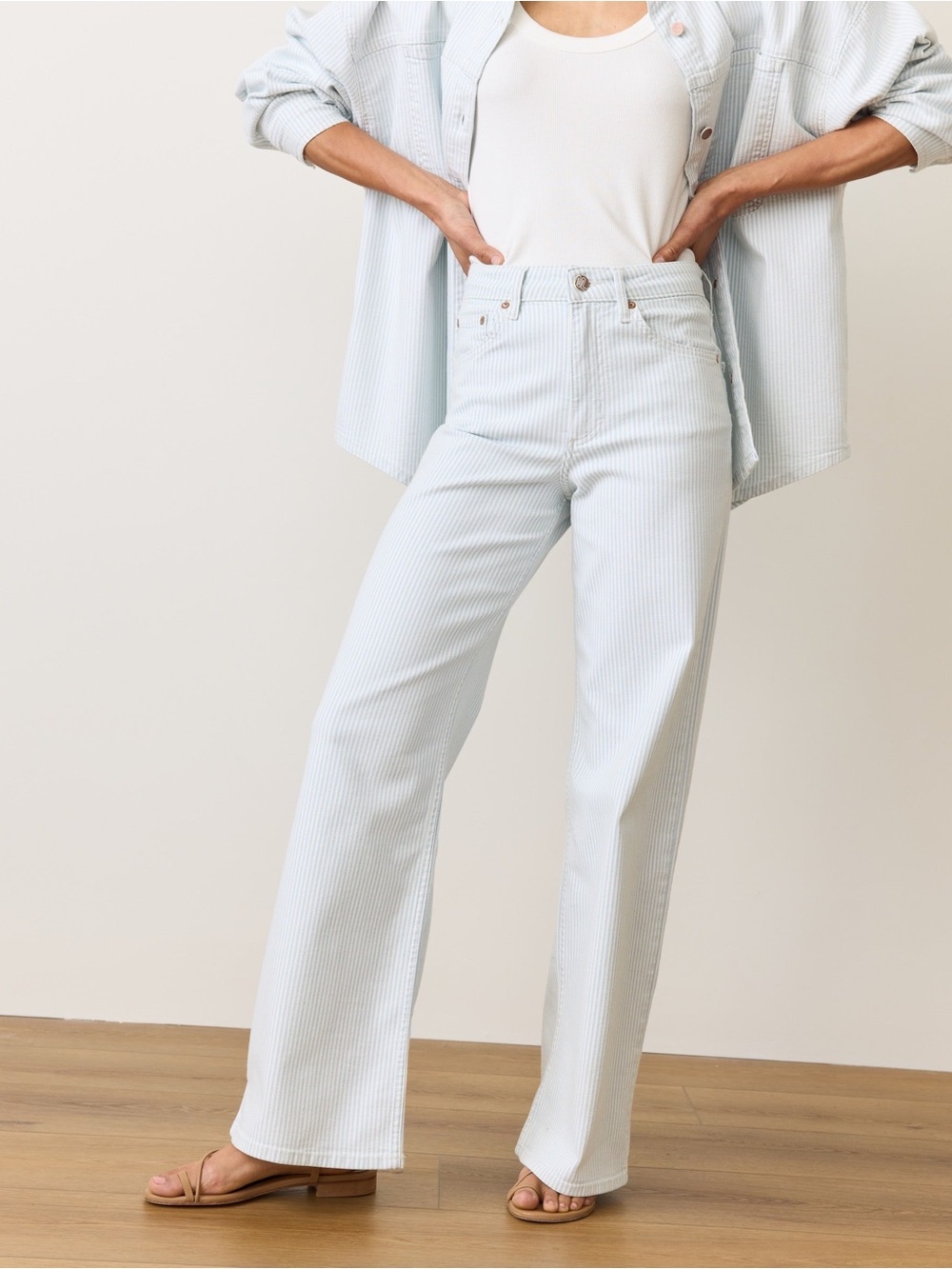 Marine Layer Charlie Wide Leg Pant Railroad Stripe Size 10